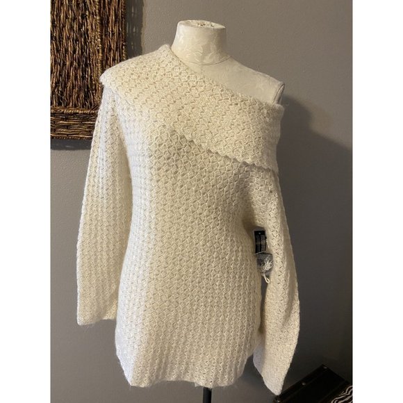 JONES NEW YORK Sweater Cream XL Open Weave Crochet  Shell & Belt NWT $149 - Picture 3 of 6